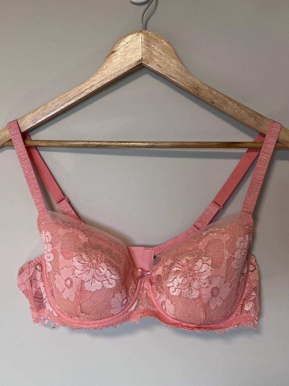 Understance Buffy Flexwire Balconette Padded Bra 40C Salmon Pink Lace Floral